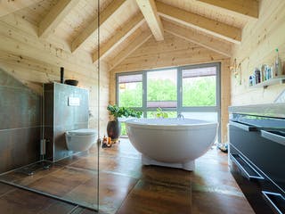 Blockhaus Münsterland von Fullwood Wohnblockhaus Ausbauhaus ab 400000€, Blockhaus Innenansicht 9