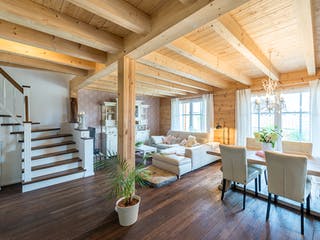 Blockhaus Provence von Fullwood Wohnblockhaus Ausbauhaus ab 660000€, Blockhaus Innenansicht 2