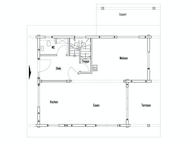 Blockhaus Rheinglück von Fullwood Wohnblockhaus Ausbauhaus ab 160000€, Blockhaus Grundriss 1