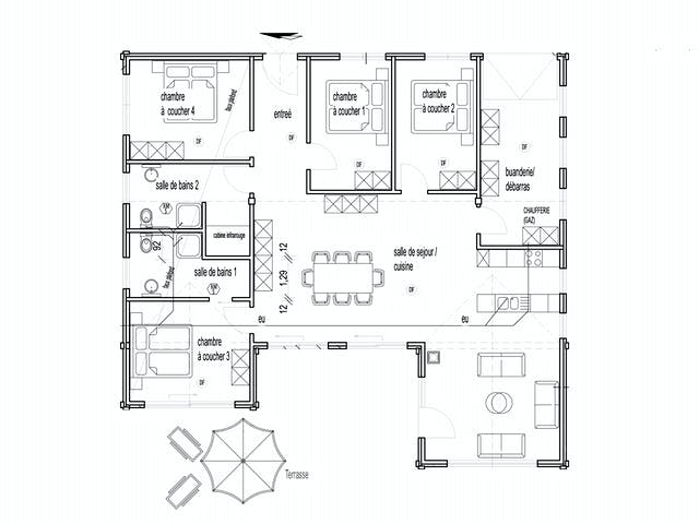 Blockhaus Seeblick von Fullwood Wohnblockhaus Ausbauhaus ab 290000€, Bungalow Grundriss 1