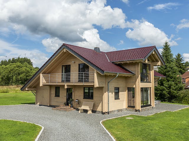 Blockhaus Wiesengrund von Fullwood Wohnblockhaus Ausbauhaus ab 280000€, Blockhaus Außenansicht 1