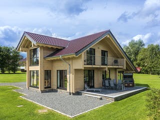 Blockhaus Wiesengrund von Fullwood Wohnblockhaus Bausatzhaus ab 320000€, Blockhaus Außenansicht 2