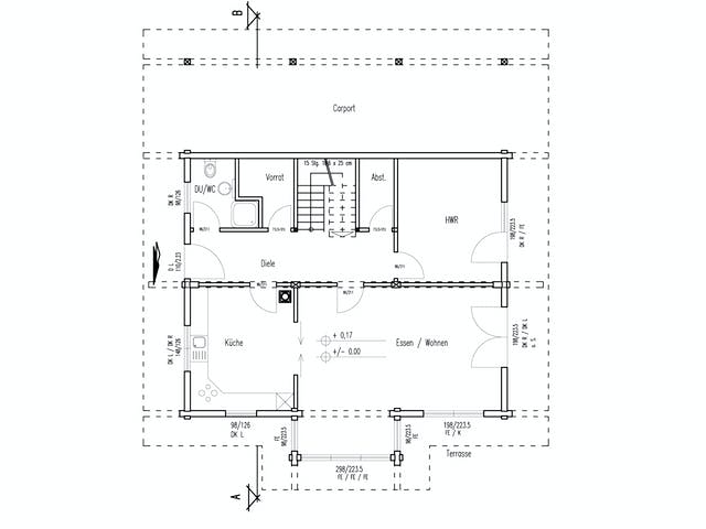 Blockhaus Wiesengrund von Fullwood Wohnblockhaus Ausbauhaus ab 280000€, Blockhaus Grundriss 1