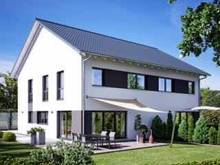 Fertighaus Gemello SD 134 von Büdenbender Hausbau, Satteldach-Klassiker Außenansicht 1