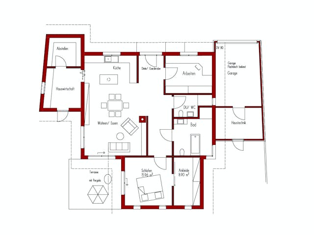 Blockhaus Grombach von Rems-Murr-Holzhaus Schlüsselfertig ab 477000€, Bungalow Grundriss 1