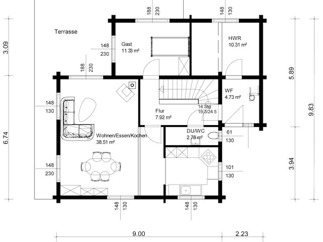 Blockhaus Görwihl von Rems-Murr-Holzhaus Schlüsselfertig ab 488000€, Satteldach-Klassiker Grundriss 1