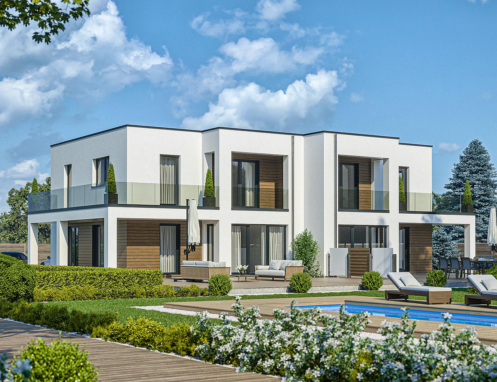 Fertighaus Haas D 110 A von Haas Fertigbau - Mehrfamilienhäuser Schlüsselfertig ab 346000€, Cubushaus Außenansicht 1