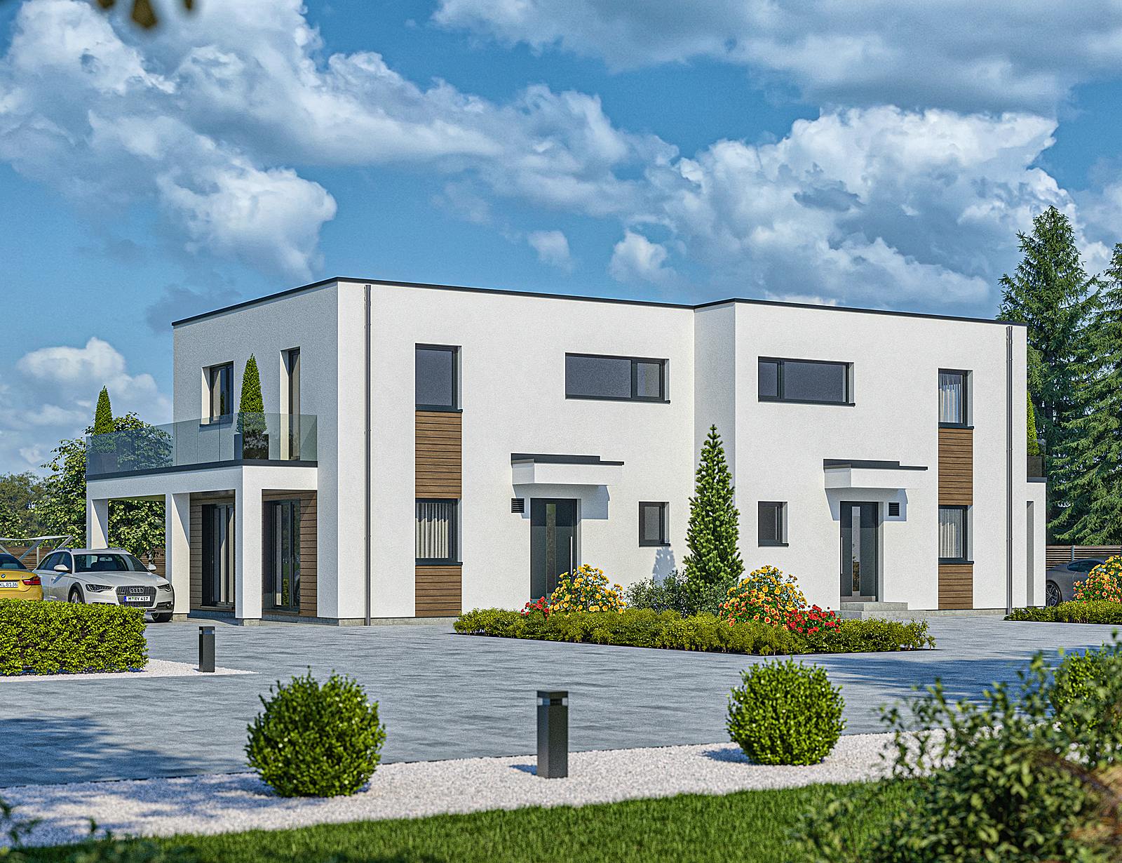 Fertighaus Haas D 110 A von Haas Fertigbau - Mehrfamilienhäuser Schlüsselfertig ab 346000€, Cubushaus Außenansicht 2