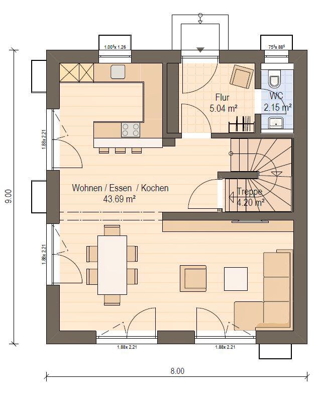 Fertighaus Haas D 110 A von Haas Fertigbau - Mehrfamilienhäuser Schlüsselfertig ab 346000€, Cubushaus Grundriss 1