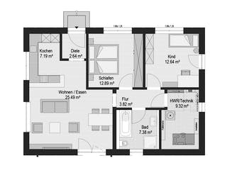Fertighaus HELA von Haas Fertigbau Ausbauhaus ab 203152€, Bungalow Grundriss 1