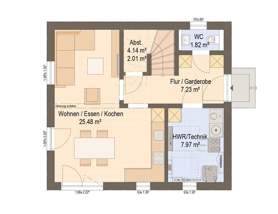 Fertighaus Haas Kozy 93 von Haas Fertigbau Schlüsselfertig ab 299000€, Satteldach-Klassiker Grundriss 1