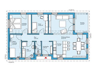Fertighaus Bungalow 109 von Hanse Haus Schlüsselfertig ab 398682€, Bungalow Grundriss 1