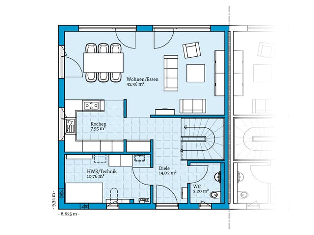 Fertighaus Doppelhaus 135 von Hanse Haus Schlüsselfertig ab 375896€, Cubushaus Grundriss 1