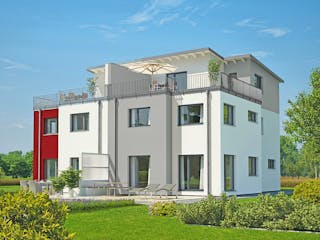 Fertighaus Doppelhaus 144 von Hanse Haus Schlüsselfertig ab 419527€, Cubushaus Außenansicht 1