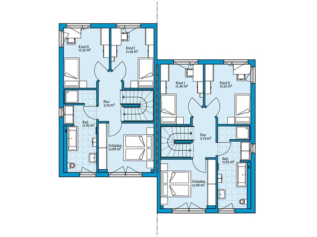 Fertighaus Doppelhaus 164 von Hanse Haus Schlüsselfertig ab 425821€, Satteldach-Klassiker Grundriss 2