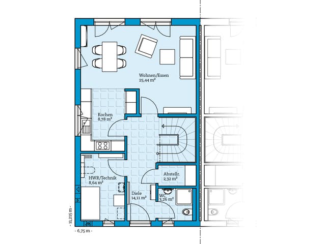 Fertighaus Doppelhaus 176 von Hanse Haus Schlüsselfertig ab 437267€, Satteldach-Klassiker Grundriss 1