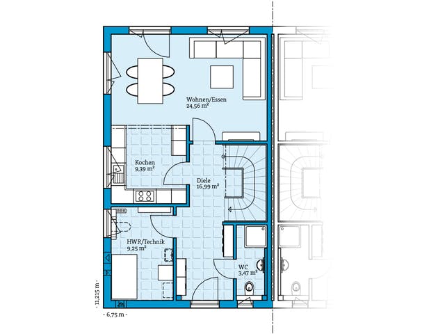 Fertighaus Doppelhaus 35-124 von Hanse Haus Schlüsselfertig ab 344186€, Satteldach-Klassiker Grundriss 1
