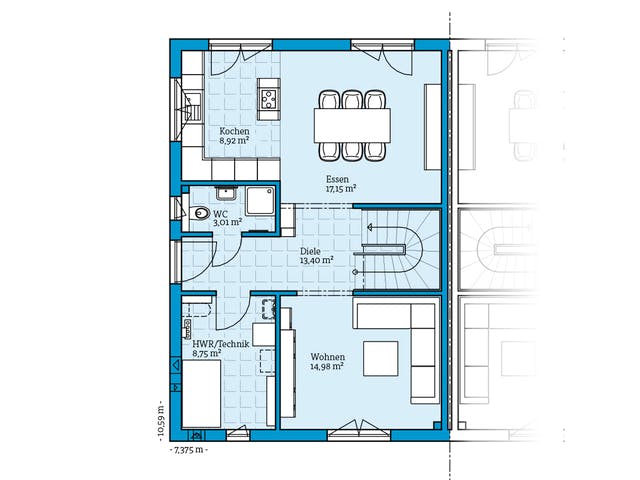 Fertighaus Doppelhaus 45-123 von Hanse Haus Schlüsselfertig ab 351304€, Satteldach-Klassiker Grundriss 1