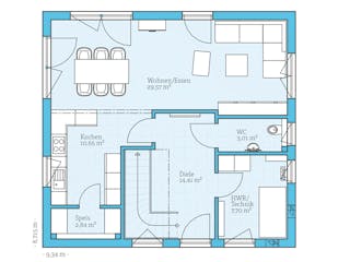Fertighaus Variant 25-135 von Hanse Haus Schlüsselfertig ab 384377€, Satteldach-Klassiker Grundriss 1