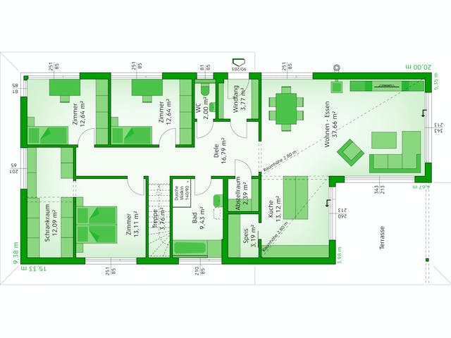 Fertighaus Avantgarde 143 F von HARTL HAUS, Bungalow Grundriss 1