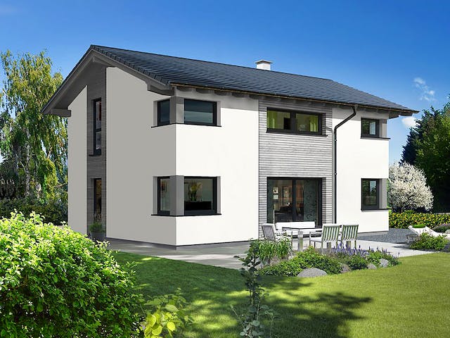 Fertighaus Classic 138 S von HARTL HAUS Schlüsselfertig ab 427600€, Satteldach-Klassiker Außenansicht 1