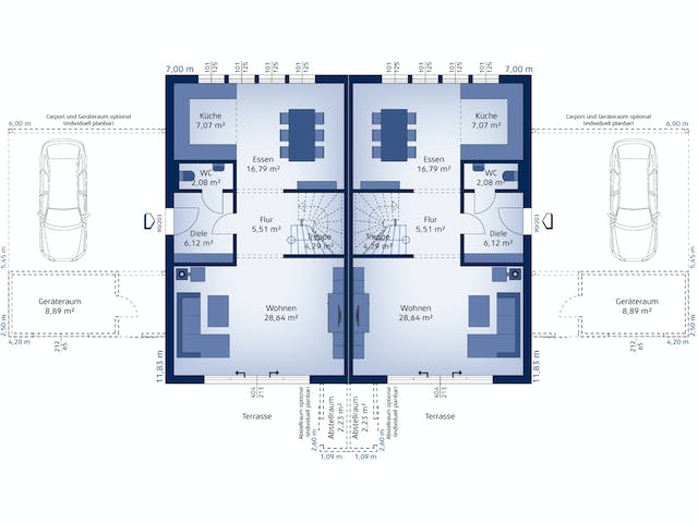 Fertighaus Doppelhaushälfte 140 W von HARTL HAUS Schlüsselfertig ab 411160€, Stadtvilla Grundriss 1