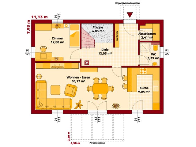 Fertighaus Trend 146 P von HARTL HAUS Schlüsselfertig ab 416480€, Pultdachhaus Grundriss 1