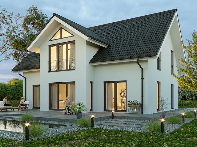 Massivhaus Landhaus Schwerin von Hauswärts Consulting Schlüsselfertig ab 395000€, Satteldach-Klassiker Außenansicht 1