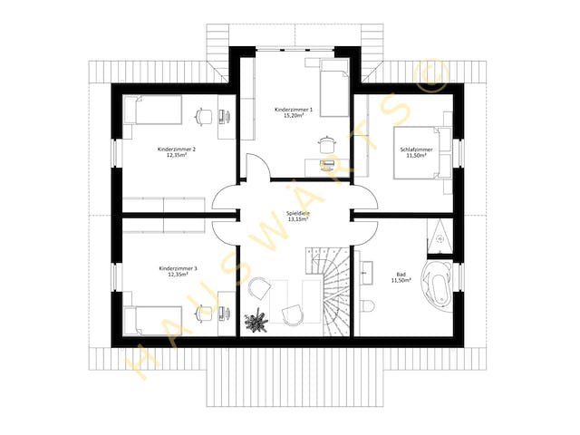 Massivhaus Landhaus Schwerin von Hauswärts Consulting Schlüsselfertig ab 395000€, Satteldach-Klassiker Grundriss 2
