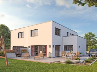 Massivhaus DHH Bauhaus 130 von hebelHAUS, Cubushaus Außenansicht 2