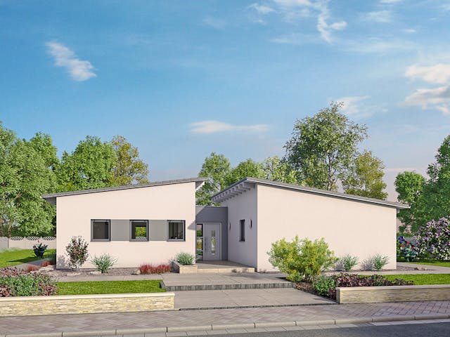 Massivhaus EFH Bungalow 105 von hebelHAUS, Bungalow Außenansicht 1