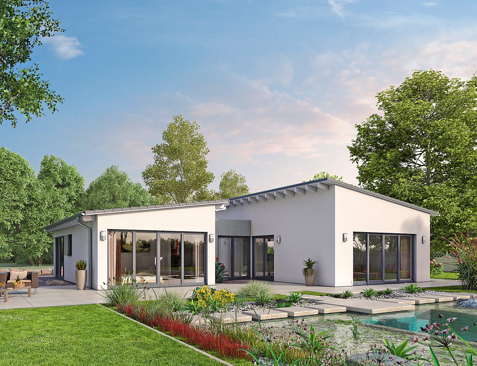 Massivhaus EFH Bungalow 105 von hebelHAUS, Bungalow Außenansicht 2