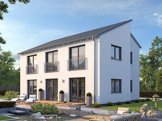 Massivhaus EFH Stadtvilla 141 von hebelHAUS, Pultdachhaus Außenansicht 2