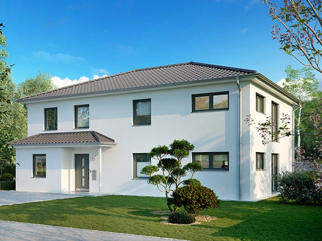 Massivhaus Arta von HELMA MASSIVHAUS Schlüsselfertig ab 525450€, Stadtvilla Außenansicht 1