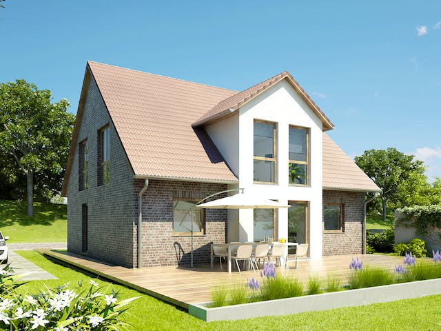 Massivhaus Berlin von HELMA MASSIVHAUS Schlüsselfertig ab 378200€, Satteldach-Klassiker Außenansicht 3