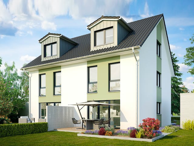 Massivhaus Bristol von HELMA MASSIVHAUS Schlüsselfertig ab 329000€, Satteldach-Klassiker Außenansicht 1
