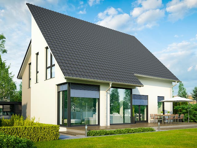 Massivhaus Brüssel von HELMA MASSIVHAUS Schlüsselfertig ab 422700€, Pultdachhaus Außenansicht 1