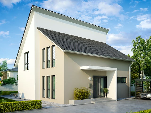 Massivhaus Brüssel von HELMA MASSIVHAUS Schlüsselfertig ab 422700€, Pultdachhaus Außenansicht 2