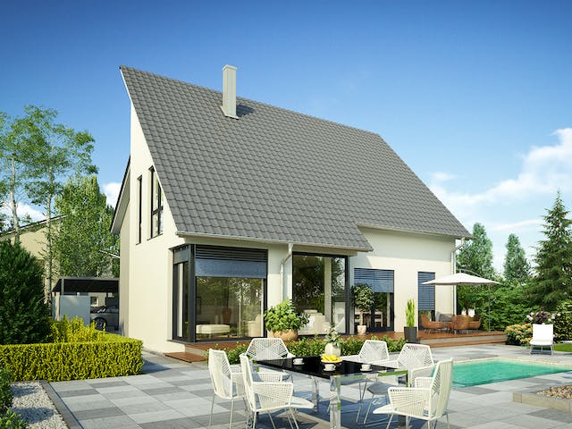 Massivhaus Brüssel von HELMA MASSIVHAUS Schlüsselfertig ab 422700€, Pultdachhaus Außenansicht 3