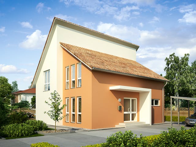 Massivhaus Brüssel von HELMA MASSIVHAUS Schlüsselfertig ab 422700€, Pultdachhaus Außenansicht 4