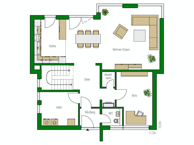 Massivhaus Brüssel von HELMA MASSIVHAUS Schlüsselfertig ab 422700€, Pultdachhaus Grundriss 1