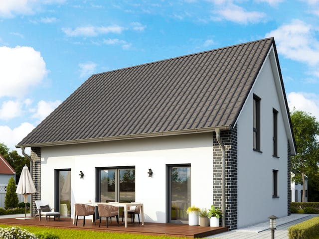 Massivhaus Davos von HELMA MASSIVHAUS Schlüsselfertig ab 316650€, Satteldach-Klassiker Außenansicht 1
