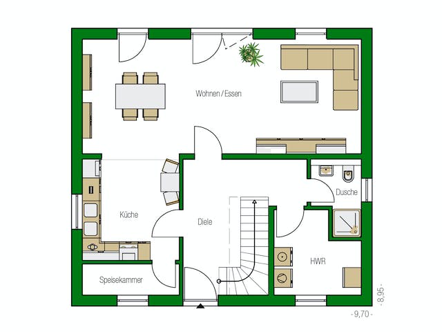 Massivhaus Davos von HELMA MASSIVHAUS Schlüsselfertig ab 316650€, Satteldach-Klassiker Grundriss 1