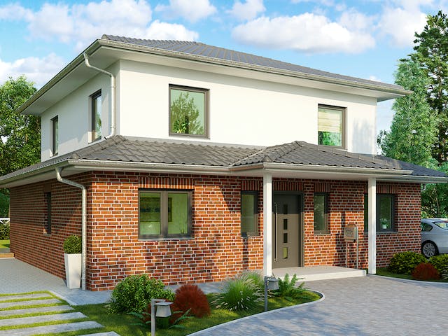 Massivhaus Florenz von HELMA MASSIVHAUS Schlüsselfertig ab 418300€, Stadtvilla Außenansicht 1