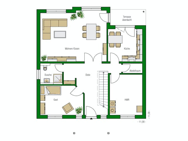 Massivhaus Florenz von HELMA MASSIVHAUS Schlüsselfertig ab 418300€, Stadtvilla Grundriss 1