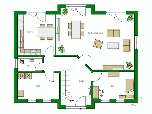 Massivhaus Hamburg von HELMA MASSIVHAUS Schlüsselfertig ab 404300€, Satteldach-Klassiker Grundriss 1