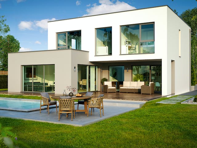 Massivhaus Lugano von HELMA MASSIVHAUS Schlüsselfertig ab 480750€, Cubushaus Außenansicht 1