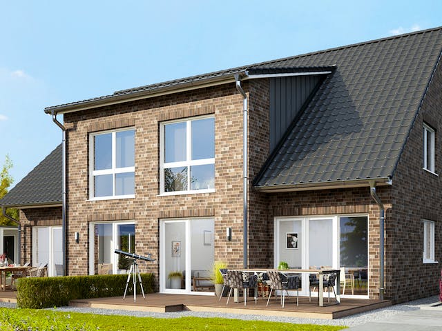 Massivhaus Oxford von HELMA MASSIVHAUS Schlüsselfertig ab 317900€, Satteldach-Klassiker Außenansicht 1