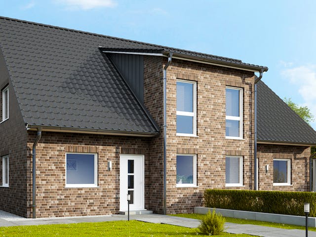 Massivhaus Oxford von HELMA MASSIVHAUS Schlüsselfertig ab 317900€, Satteldach-Klassiker Außenansicht 2