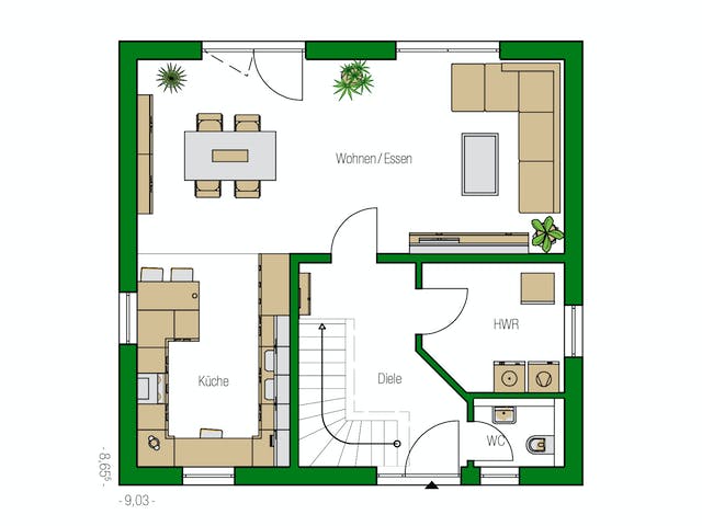 Massivhaus Potsdam von HELMA MASSIVHAUS Schlüsselfertig ab 308950€, Stadtvilla Grundriss 1